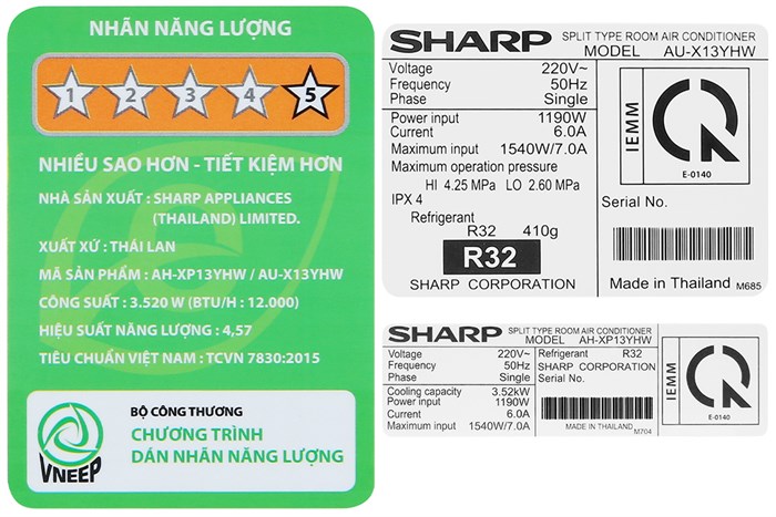 Máy lạnh Sharp Inverter 1.5 HP AH-XP13YHW