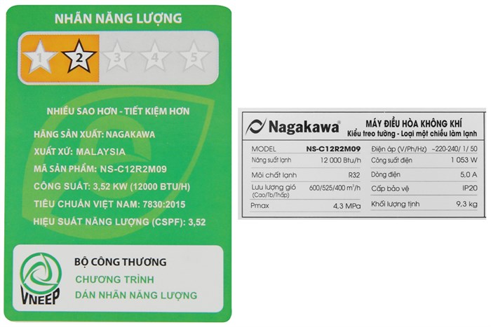 Máy lạnh Nagakawa 1.5 HP NS-C12R2M09 Màu Trắng