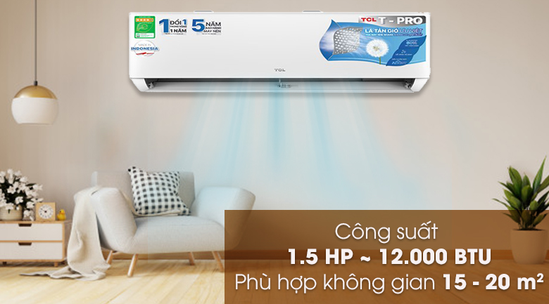 Máy lạnh TCL Inverter 1.5 HP TAC-13CSD/TPG11-Công suất 1.5 HP, phù hợp căn phòng dưới 15 - 20m2