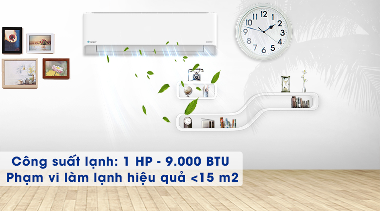 Máy lạnh Casper Inverter 1 HP HC-09IA32 - Công suất 1 HP, phù hợp lắp đặt trong căn phòng diện tích dưới 15m2