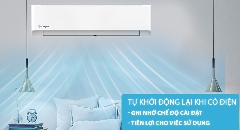 Máy lạnh Casper Inverter 1 HP HC-09IA32-Tiện lợi, ghi nhớ chế độ cài đặt với chức năng tự khởi động lại khi có điện