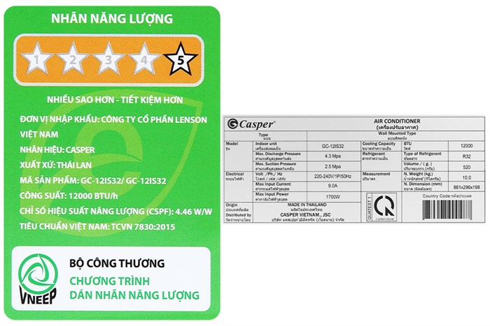 Máy lạnh Casper Inverter 1.5 HP GC-12IS32 Màu Trắng