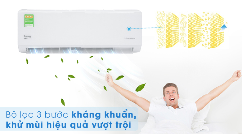 Máy lạnh Beko Inverter 1 HP RSVC09VT - 3 lớp lọc không khí