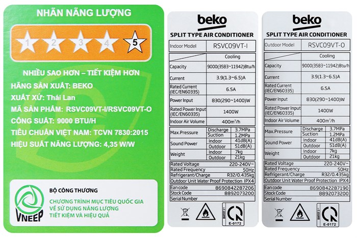 Máy lạnh Beko Inverter 1 HP RSVC09VT Màu Trắng