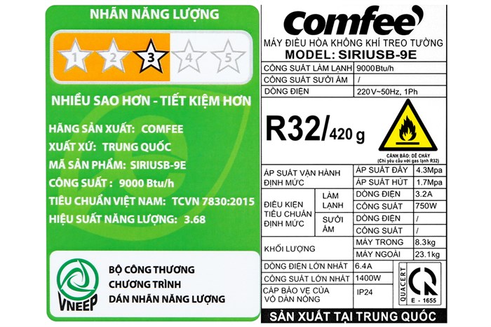 Máy lạnh Comfee 1 HP SIRIUSB-9E Màu Trắng