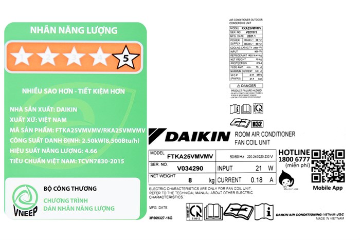 Máy lạnh Daikin Inverter 1 HP FTKA25VMVMV Màu Trắng