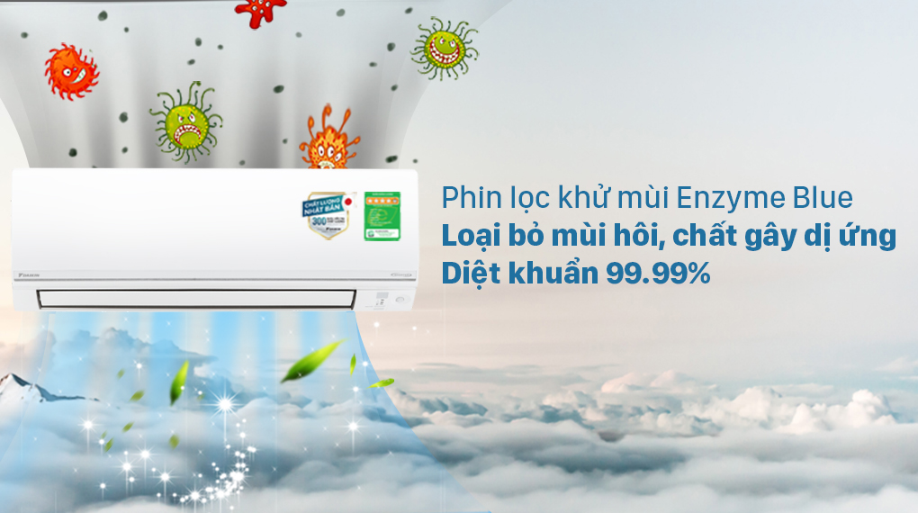 Máy lạnh 2 chiều Daikin Inverter 1 HP FTHF25VAVMV - Phin lọc Enzyme Blue