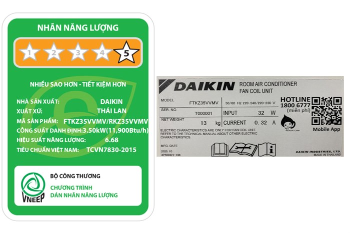 Máy lạnh Daikin Inverter 1.5 HP FTKZ35VVMV Màu Trắng