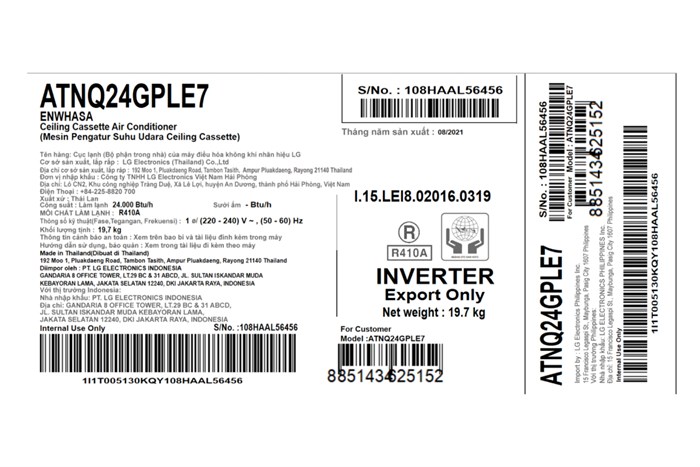 Máy lạnh âm trần LG Inverter 2.5 HP ATNQ24GPLE7 Màu Trắng