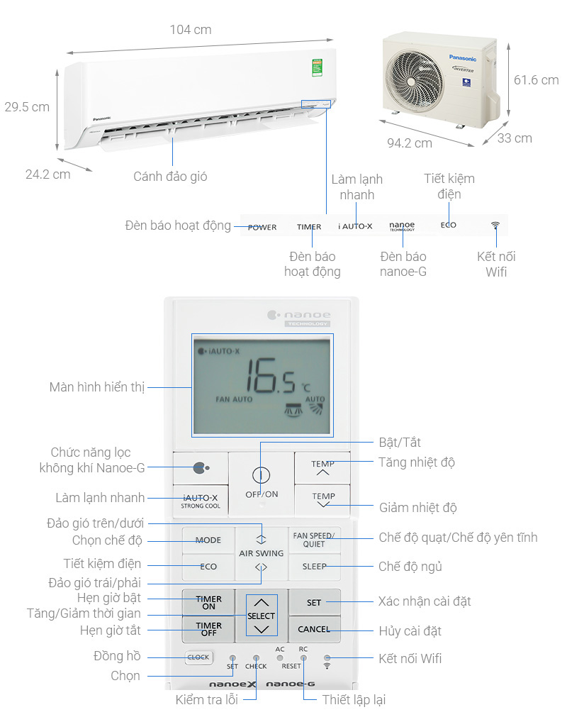 Điều hòa Panasonic Inverter 2.5 HP CU/CS-XU24XKH-8