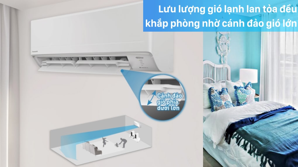 Điều hòa Panasonic Inverter 11900 BTU CU/CS-PU12XKH-8M- Cánh đảo gió lớn