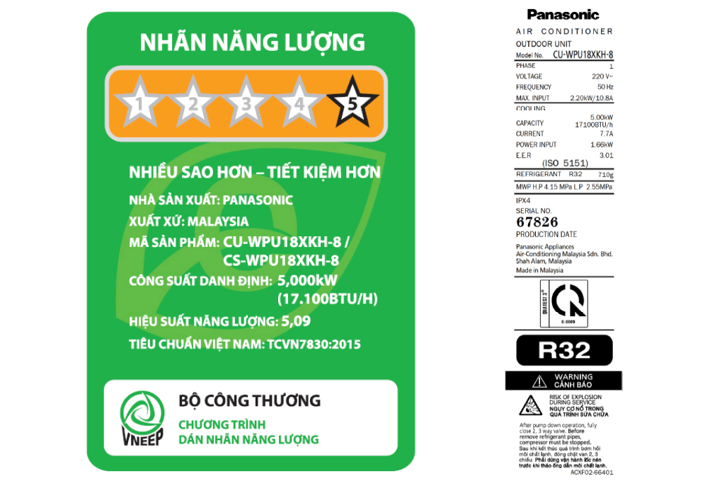 Điều hòa Panasonic Inverter 17100 BTU CU/CS-WPU18XKH-8 Màu Trắng