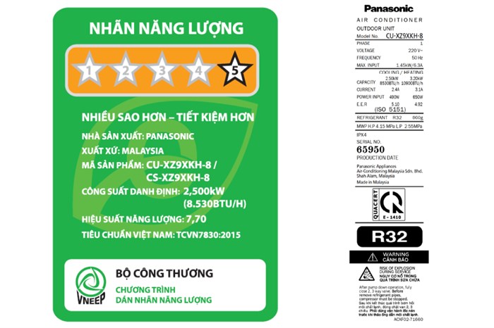 Máy lạnh 2 chiều Panasonic 1 HP CU/CS-XZ9XKH-8 Màu Trắng