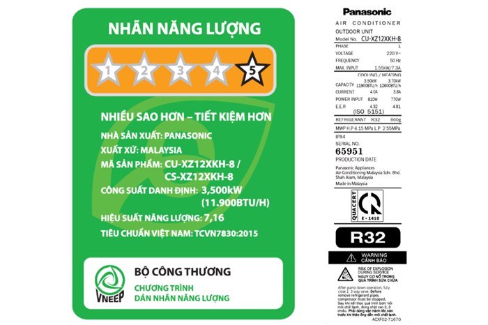 Điều hòa 2 chiều Panasonic 11900 BTU CU/CS-XZ12XKH-8 Màu Trắng