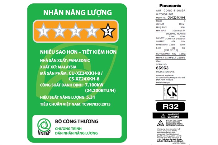 Máy lạnh 2 chiều Panasonic 2.5 HP CU/CS-XZ24XKH-8 Màu Trắng
