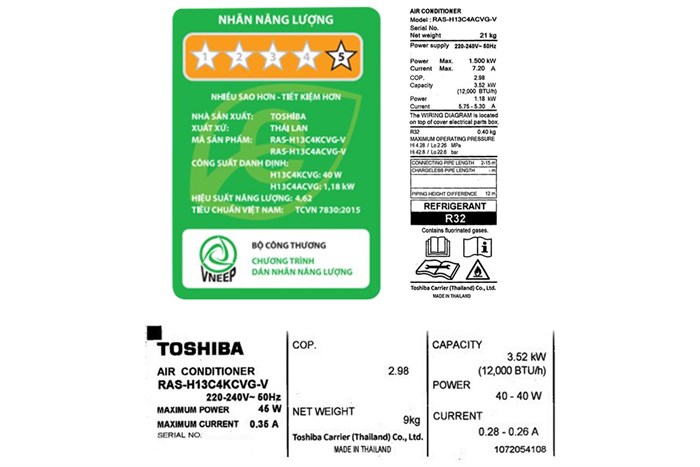 Máy lạnh Toshiba 1.5 HP Inverter RAS-H13C4KCVG-V Màu Trắng