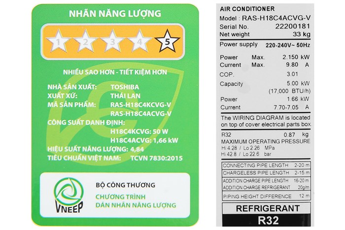 Máy lạnh Toshiba 2 HP Inverter RAS-H18C4KCVG-V Màu Trắng