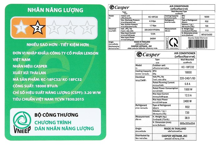 Máy lạnh Casper 2 HP KC-18FC32 Màu Trắng