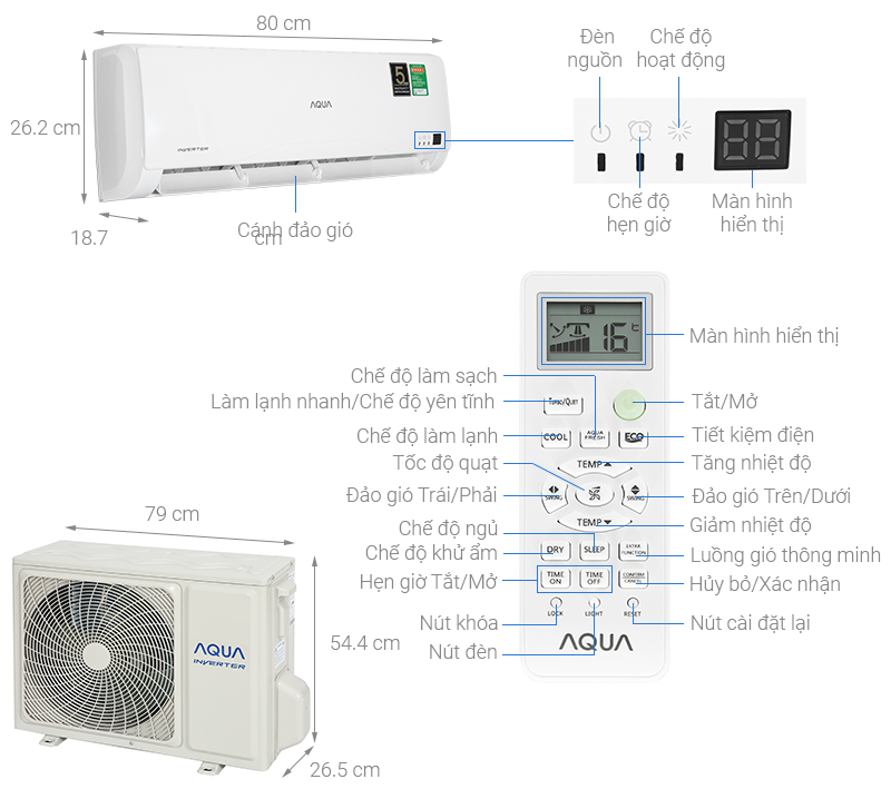 Máy lạnh Aqua Inverter 1 HP AQA-KCRV10TR