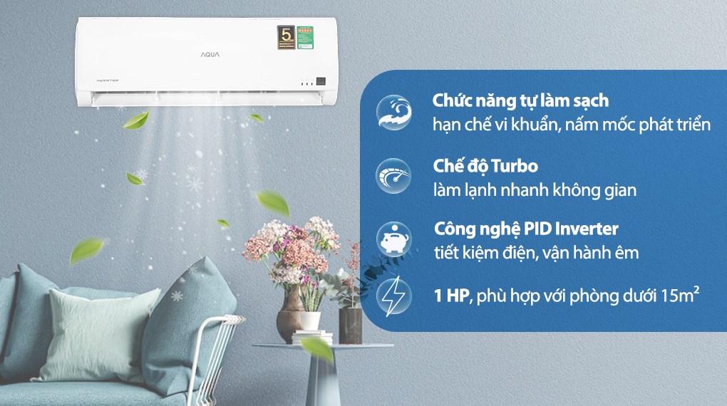 Máy lạnh Aqua Inverter 1 HP AQA-KCRV10TR
