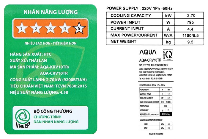 Máy lạnh Aqua Inverter 1 HP AQA-KCRV10TR Màu Trắng