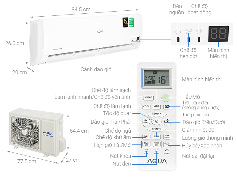 Máy lạnh Aqua Inverter 1.5 HP AQA-KCRV13TR