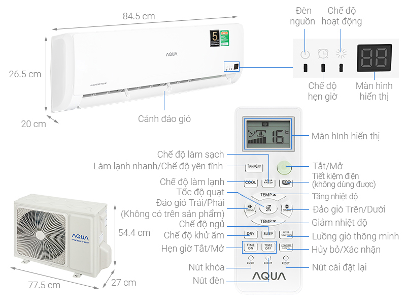 Máy lạnh Aqua Inverter 1.5 HP AQA-KCRV13TR