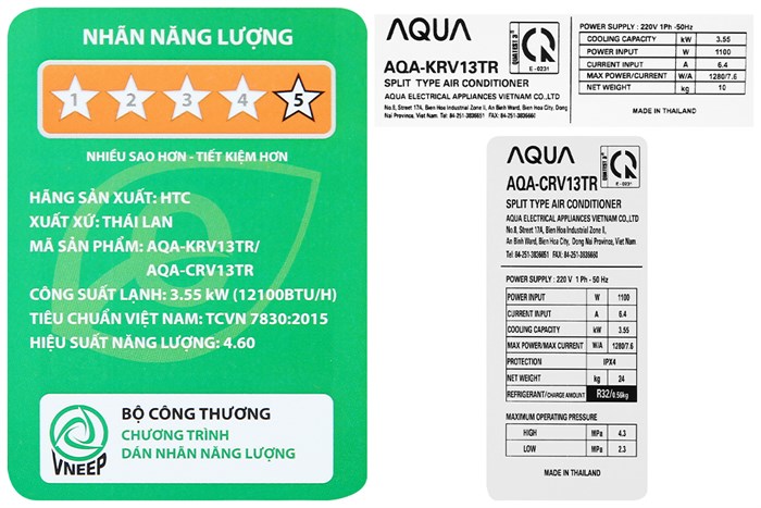 Máy lạnh Aqua Inverter 1.5 HP AQA-KCRV13TR Màu Trắng