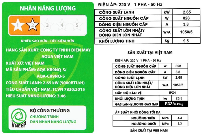 Máy lạnh Aqua 1 HP AQA-KCR9NQ-S Màu Trắng