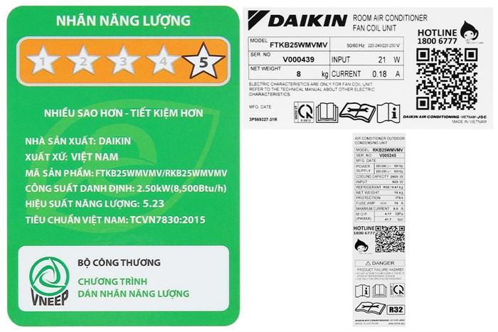 Máy lạnh Daikin Inverter 1 HP FTKB25WMVMV Màu Trắng