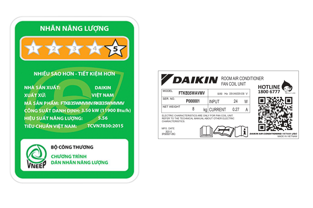 Máy lạnh Daikin Inverter 1.5 HP FTKB35WMVMV Màu Trắng
