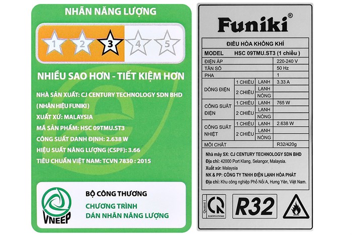 Máy lạnh Funiki 1 HP HSC09TMU.ST3 Màu Trắng