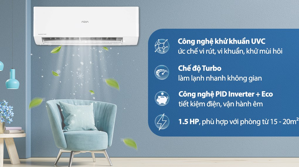 Máy lạnh AQUA Inverter 1.5 HP AQA-KCRV13XAW