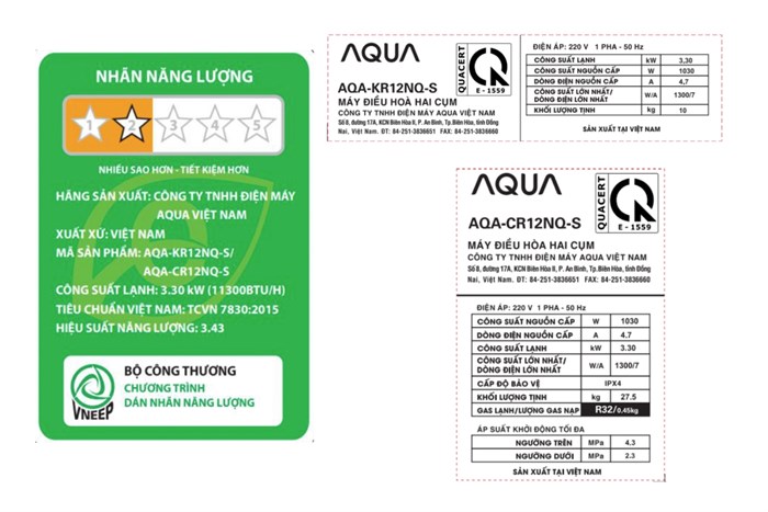 Máy lạnh Aqua 1.5 HP AQA-KCR12NQ-S Màu Trắng