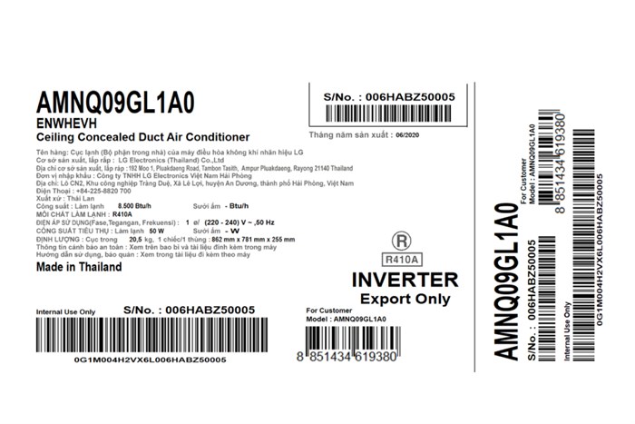Dàn lạnh Multi Inverter 1.0 HP LG AMNQ09GL1A0 Màu Trắng