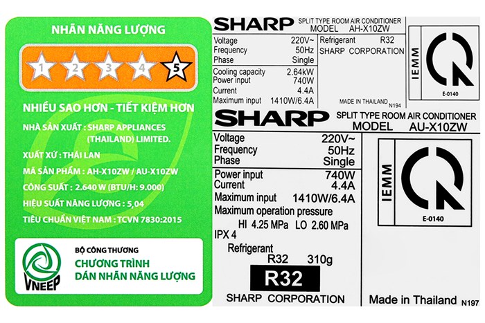 Máy lạnh Sharp Inverter 1 HP AH-X10ZW Màu Trắng