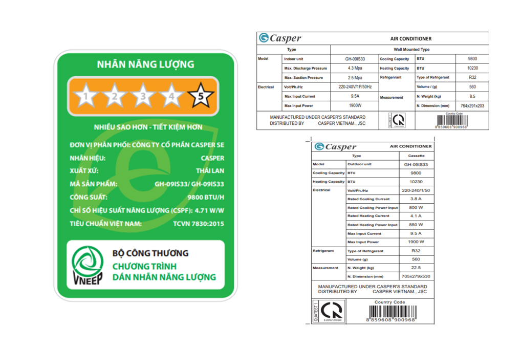 Máy lạnh 2 chiều Casper Inverter 1 HP GH-09IS33 Màu Trắng