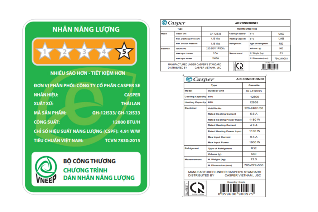Máy lạnh 2 chiều Casper Inverter 1.5 HP GH-12IS33 Màu Trắng