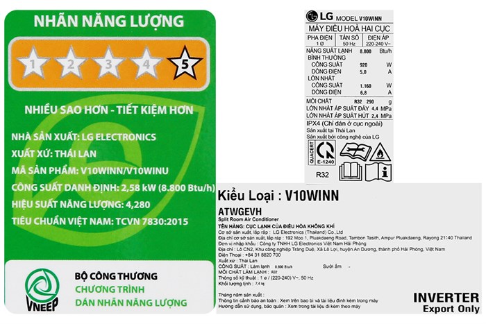 Máy lạnh LG Inverter 1 HP V10WIN Màu Trắng