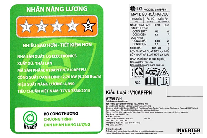 Máy lạnh LG Inverter 1 HP V10APFP Màu Trắng