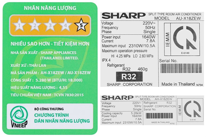 Máy lạnh Sharp Inverter 2 HP AH-X18ZEW Màu Trắng