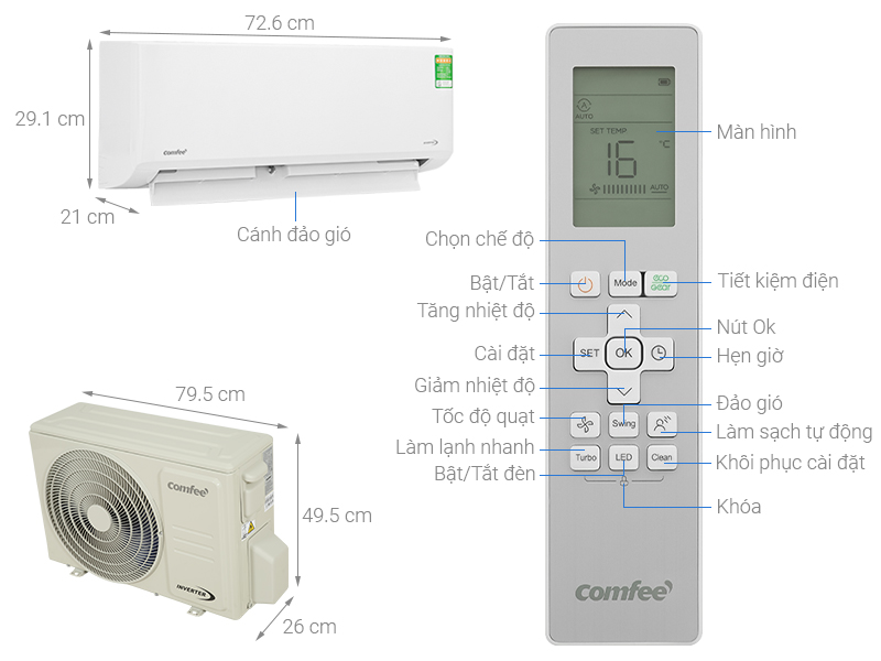 Máy lạnh Comfee Inverter 1 HP CFS-10VDGF-V