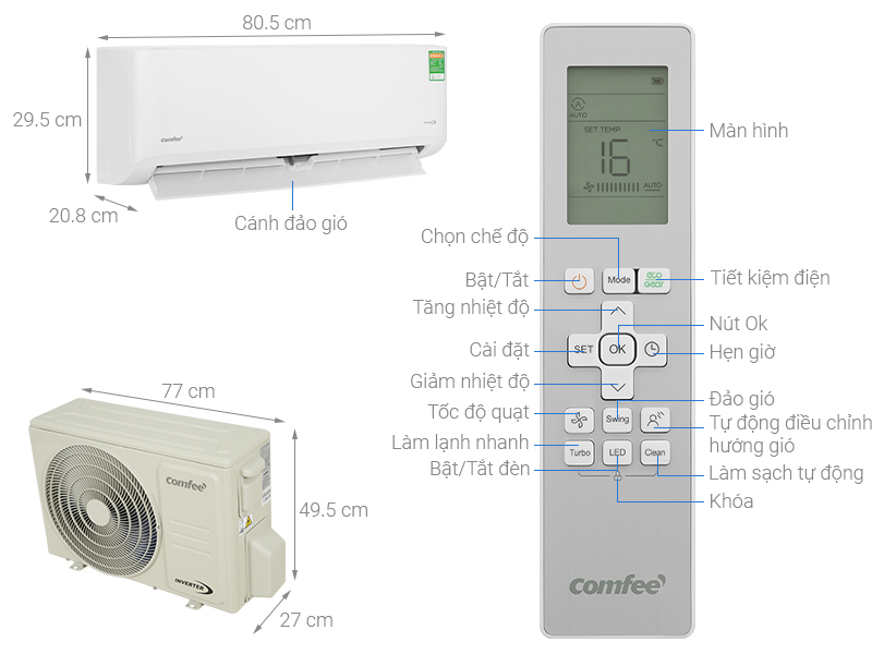 Máy lạnh Comfee Inverter 1.5 HP CFS-13VDGF-V