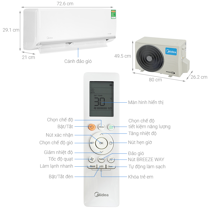 Máy lạnh Midea Inverter 1 HP MSAGA-10CRDN8