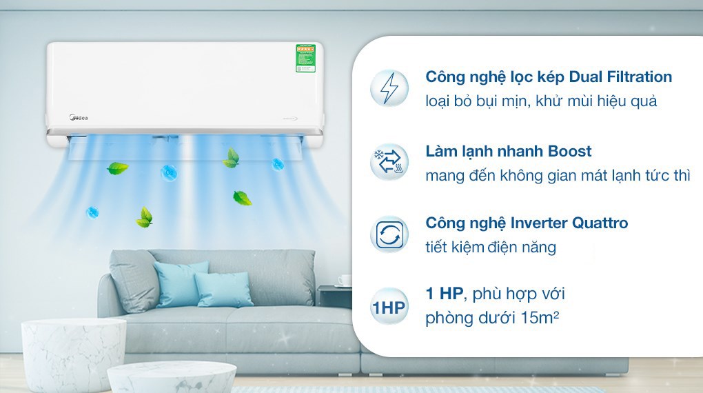 Máy lạnh Midea Inverter 1 HP MSAGA-10CRDN8 với thiết kế thanh lịch, sang trọng