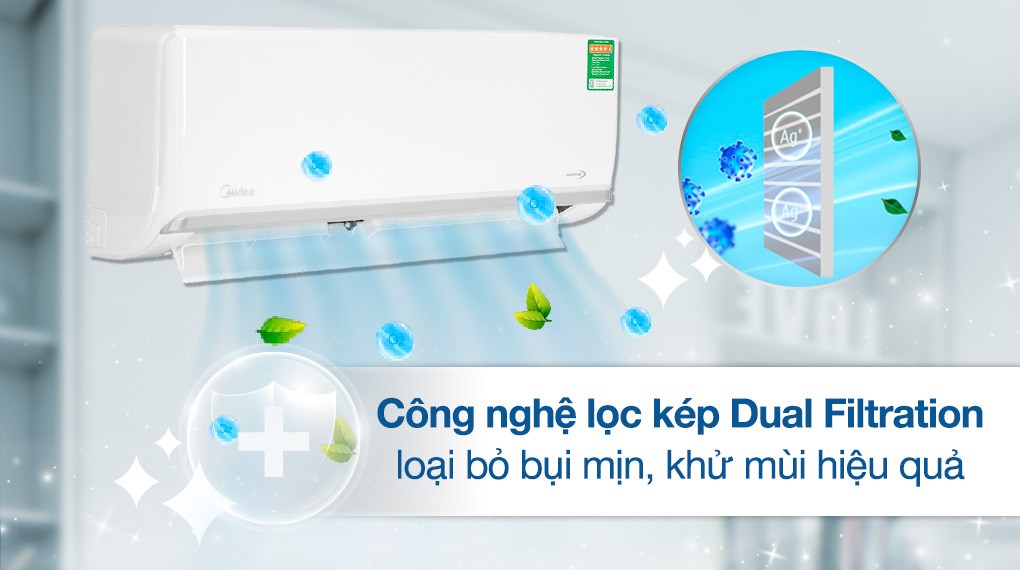 Máy lạnh Midea Inverter 1.5 HP MSAGA-13CRDN8 với công nghệ lọc kép Dual Filtration