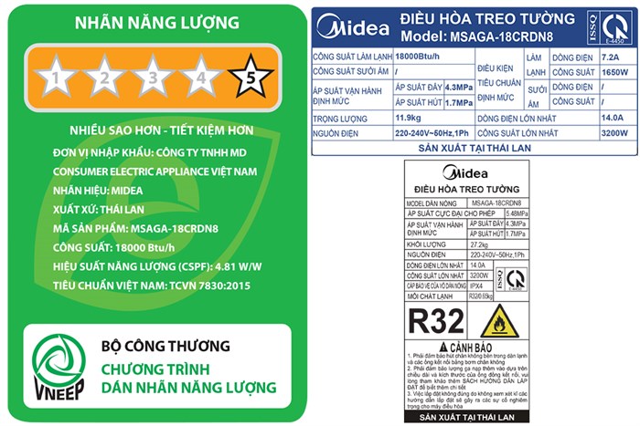 Máy lạnh Midea Inverter 2 HP MSAGA-18CRDN8 Màu Trắng