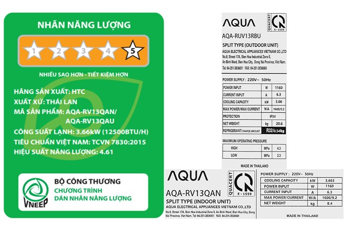 Máy lạnh Aqua Inverter 1.5 HP AQA-RV13QA Màu Trắng