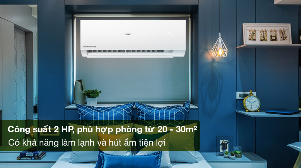 Máy lạnh Aqua Inverter 2 HP AQA-RV18QA - Công suất 2 HP, phù hợp phòng từ 20 - 30m², vừa có thể làm lạnh vừa hút ẩm