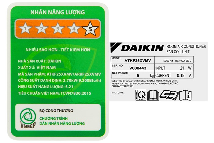 Máy lạnh Daikin Inverter 1 HP ATKF25XVMV Màu Trắng